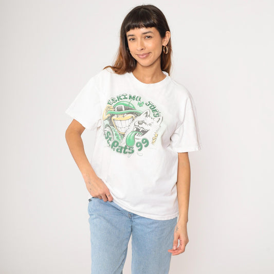 90s Eskimo Joe's St. Patrick's Day T-Shirt Green Graphic Dog Shamrock Stillwater Large L