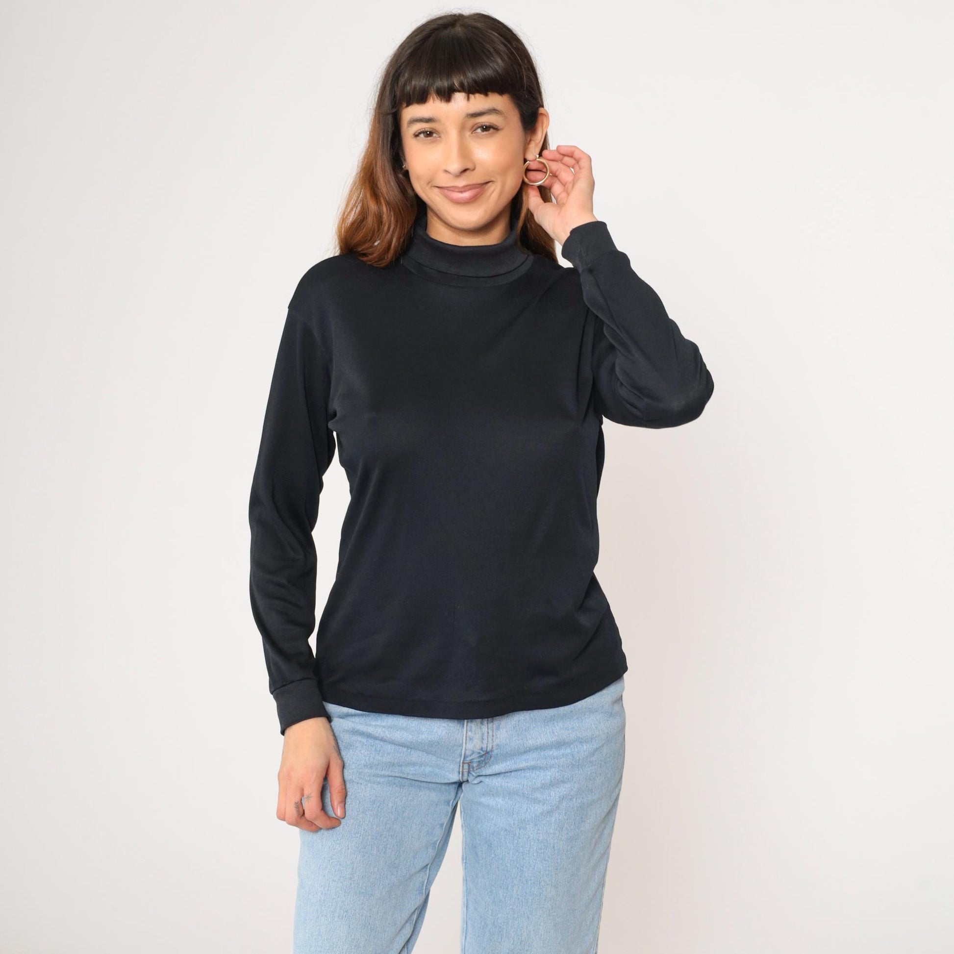 80s Bobbie Brooks Black Turtleneck Long Sleeve Shirt Medium