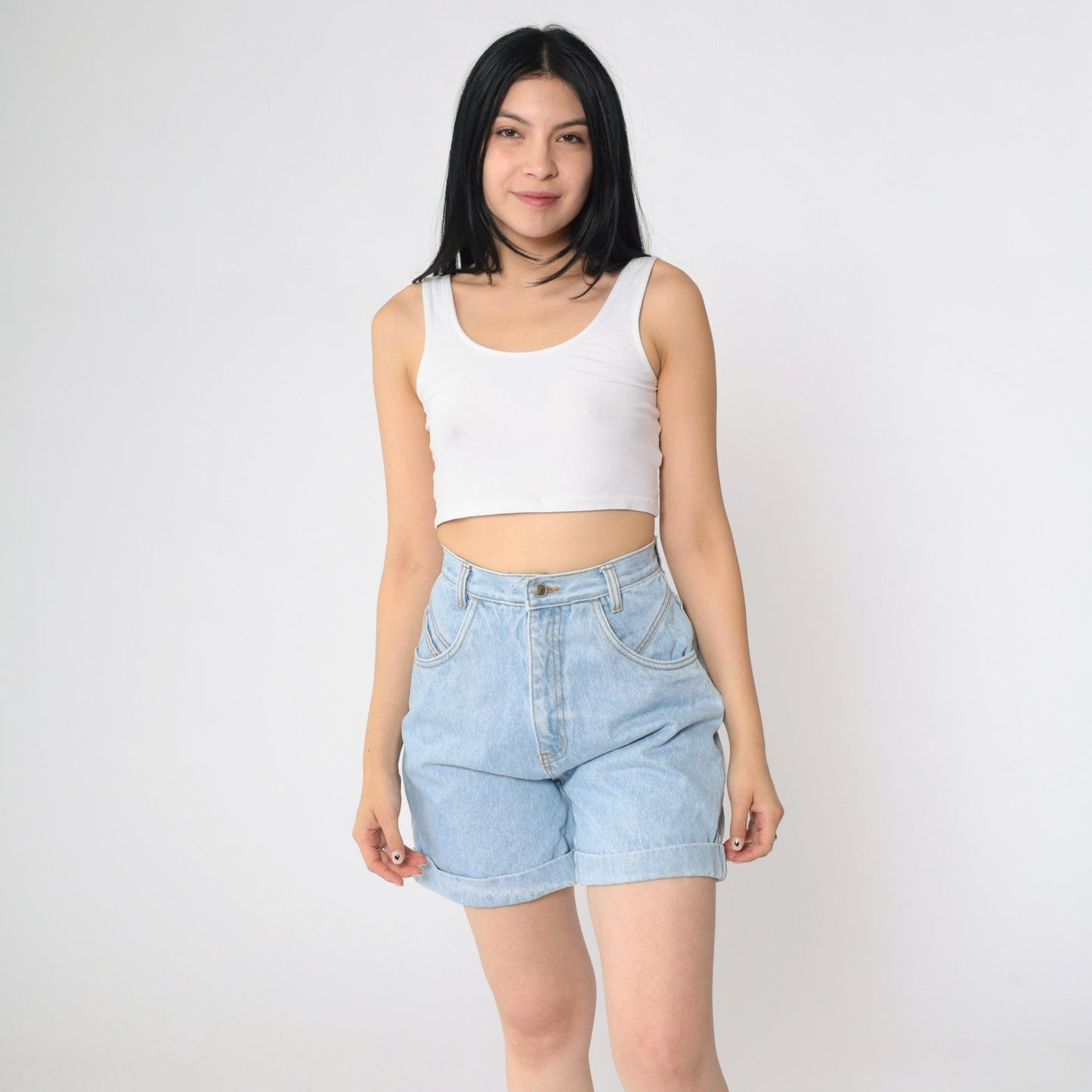 90s Rio Light Wash Cuffed High-Waisted Denim Shorts Extra Small XS