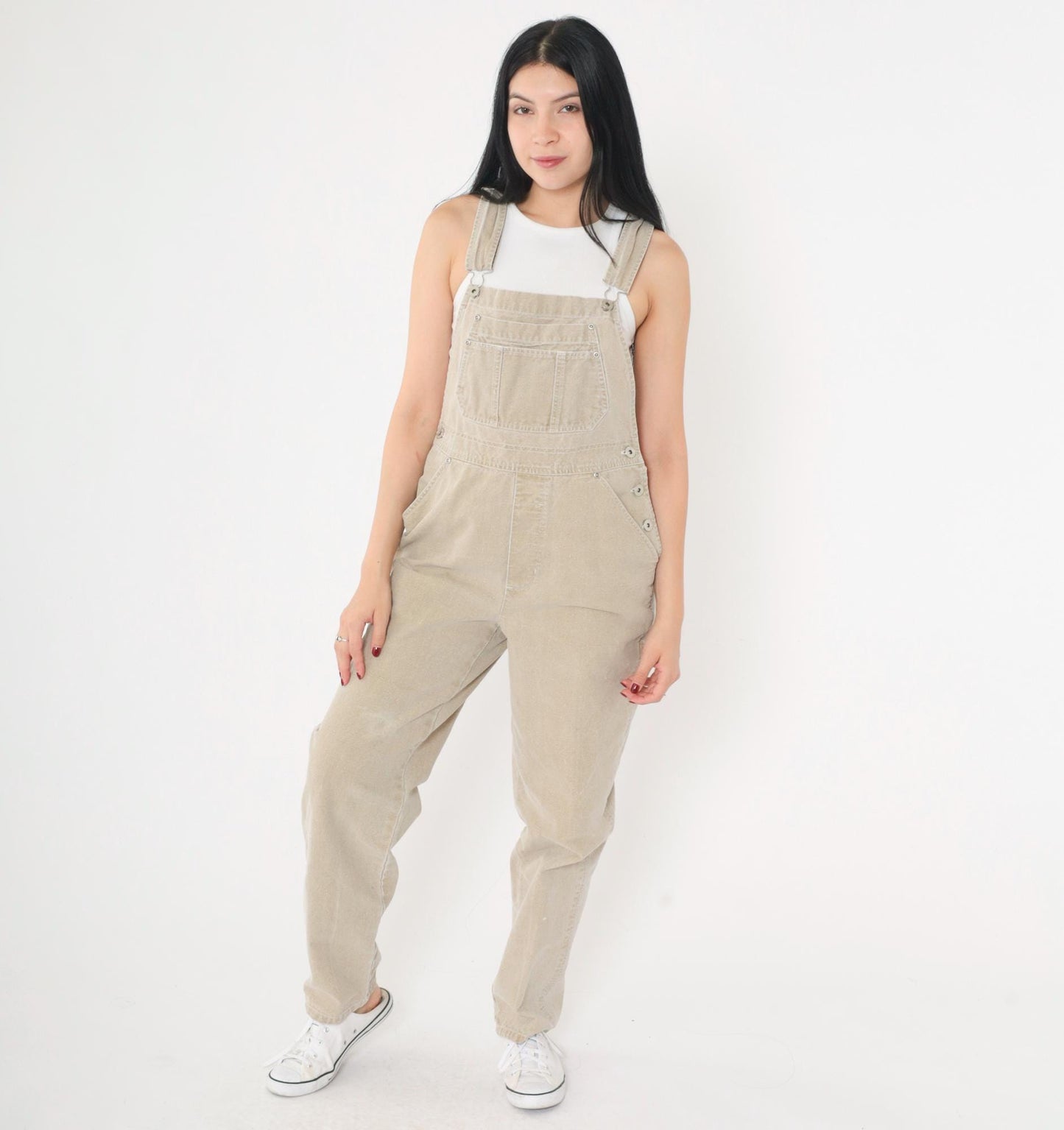00s Landing Strip Tan Denim Overalls Tapered Leg Medium