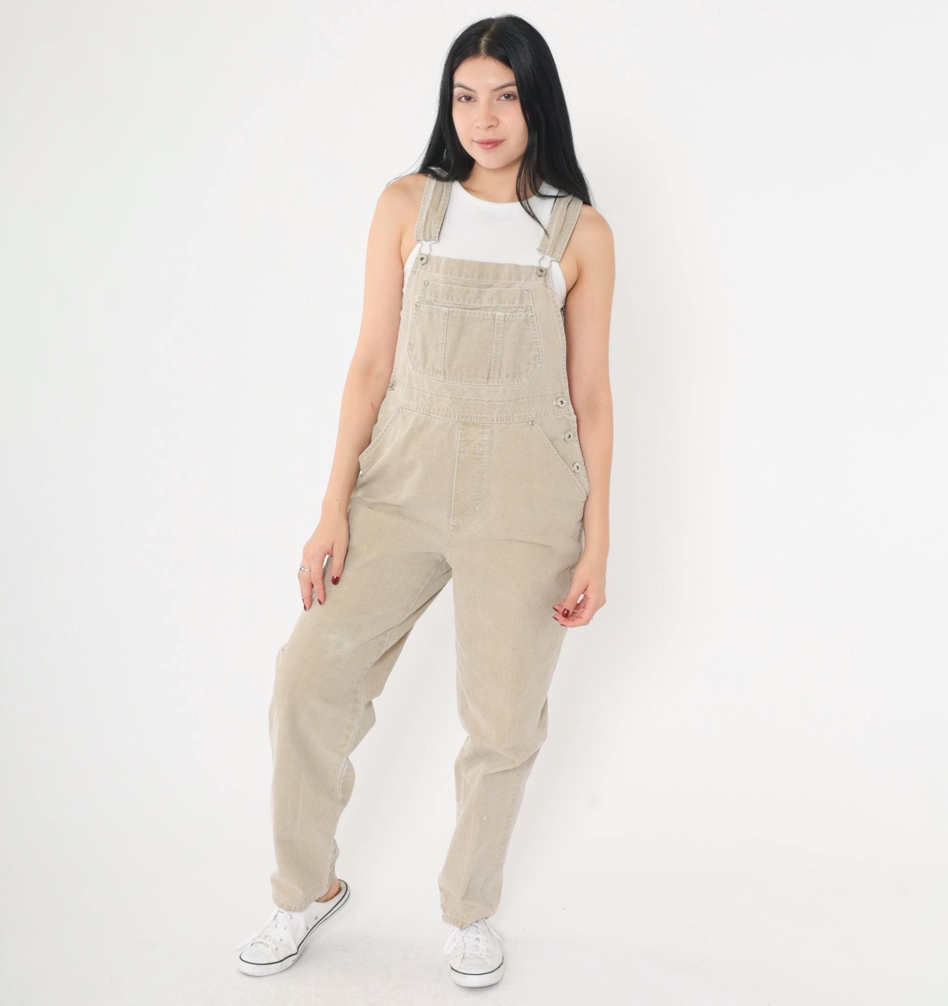00s Landing Strip Tan Denim Overalls Tapered Leg Medium