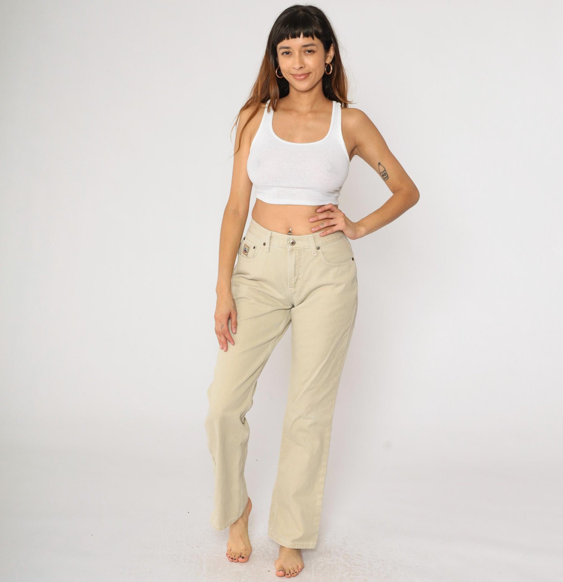 Y2K Cruel Girl Beige Denim Bootcut Jeans High Waisted Western Small 7