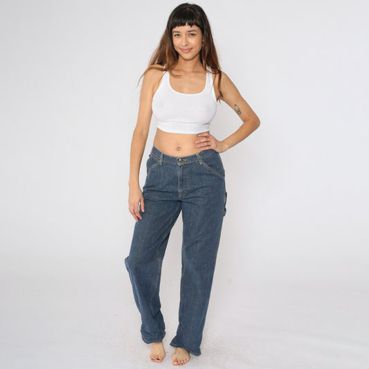 90s Ralph Lauren Polo Carpenter Jeans Dark Wash High Rise Wide Leg Size 10
