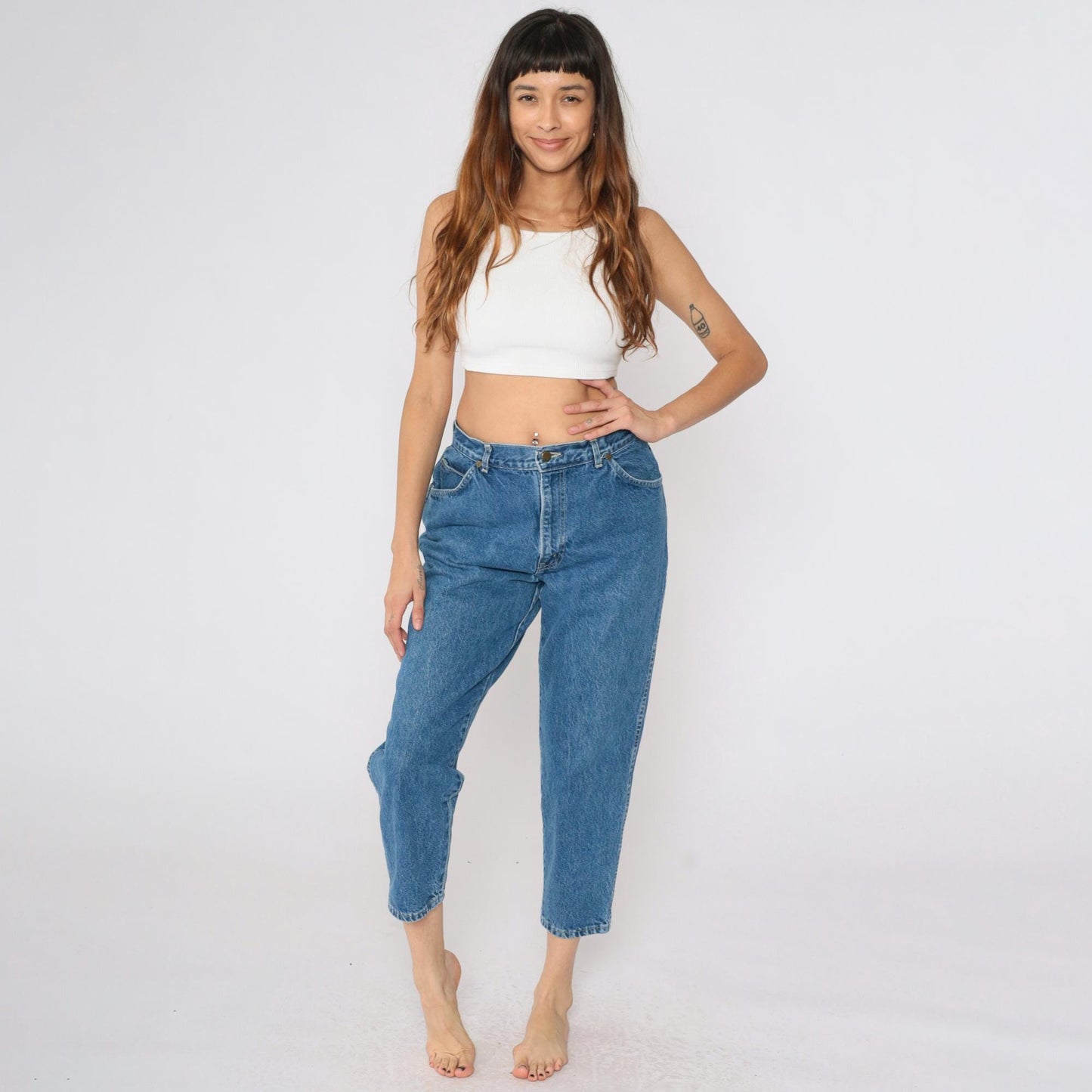 80s Chic High-Waisted Cropped Tapered Jeans Blue Denim Medium