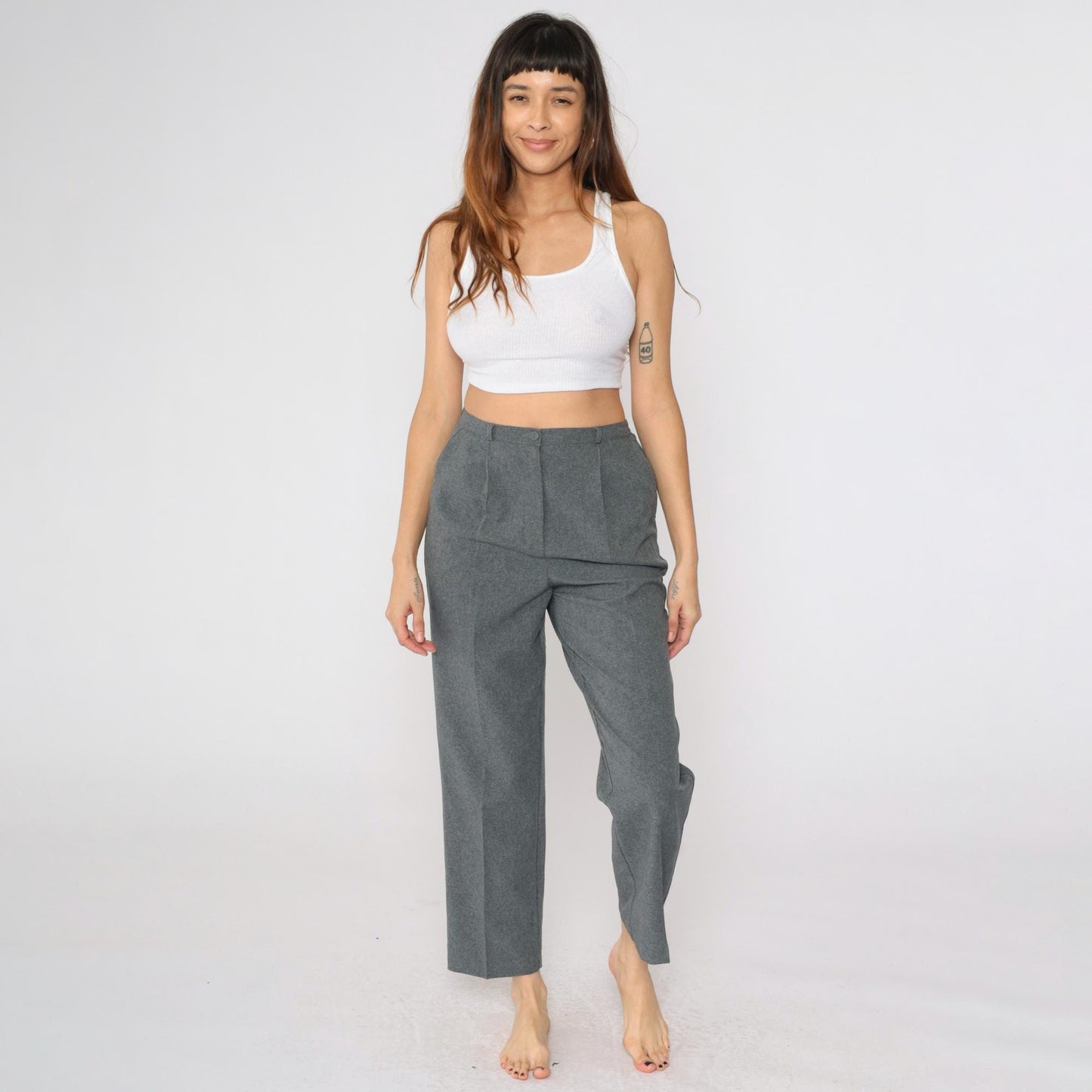 90s Kathie Lee Grey Pleated High-Waist Straight Trousers Small