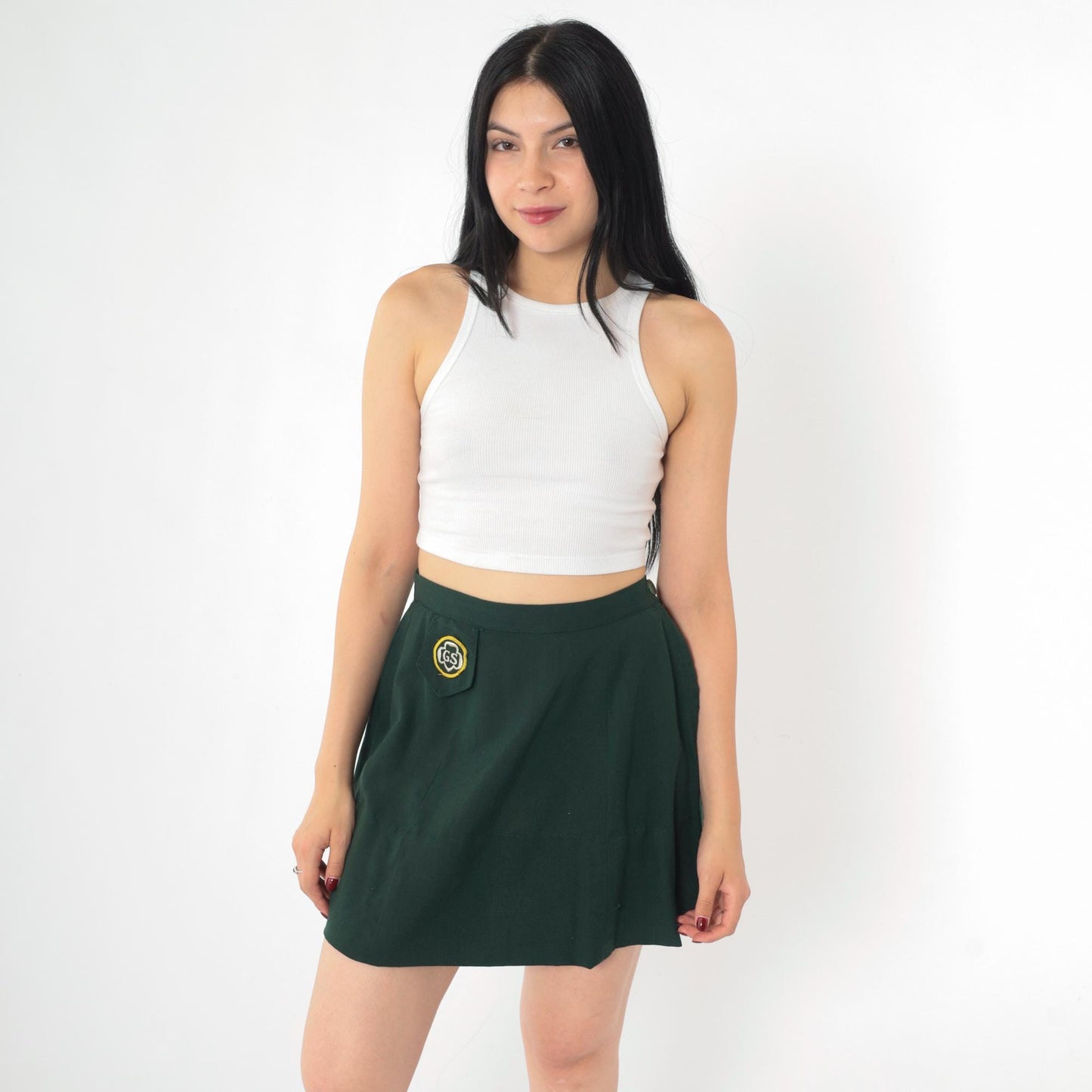1960s Girl Scout Cadette A-Line Skirt Dark Green Mini Extra Small
