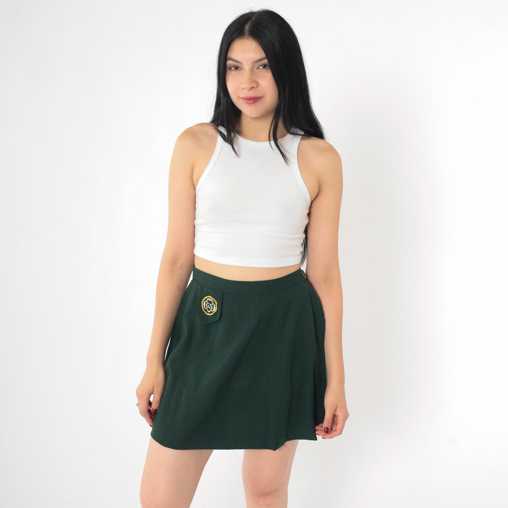 1960s Girl Scout Cadette A-Line Skirt Dark Green Mini Extra Small