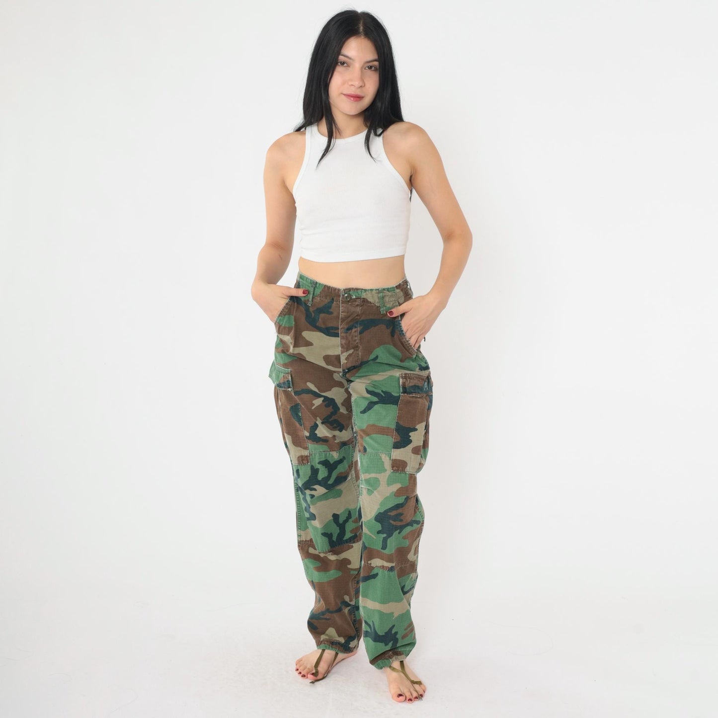 80s Woodland Camo Ripstop Cargo Pants Military BDU XS Regular