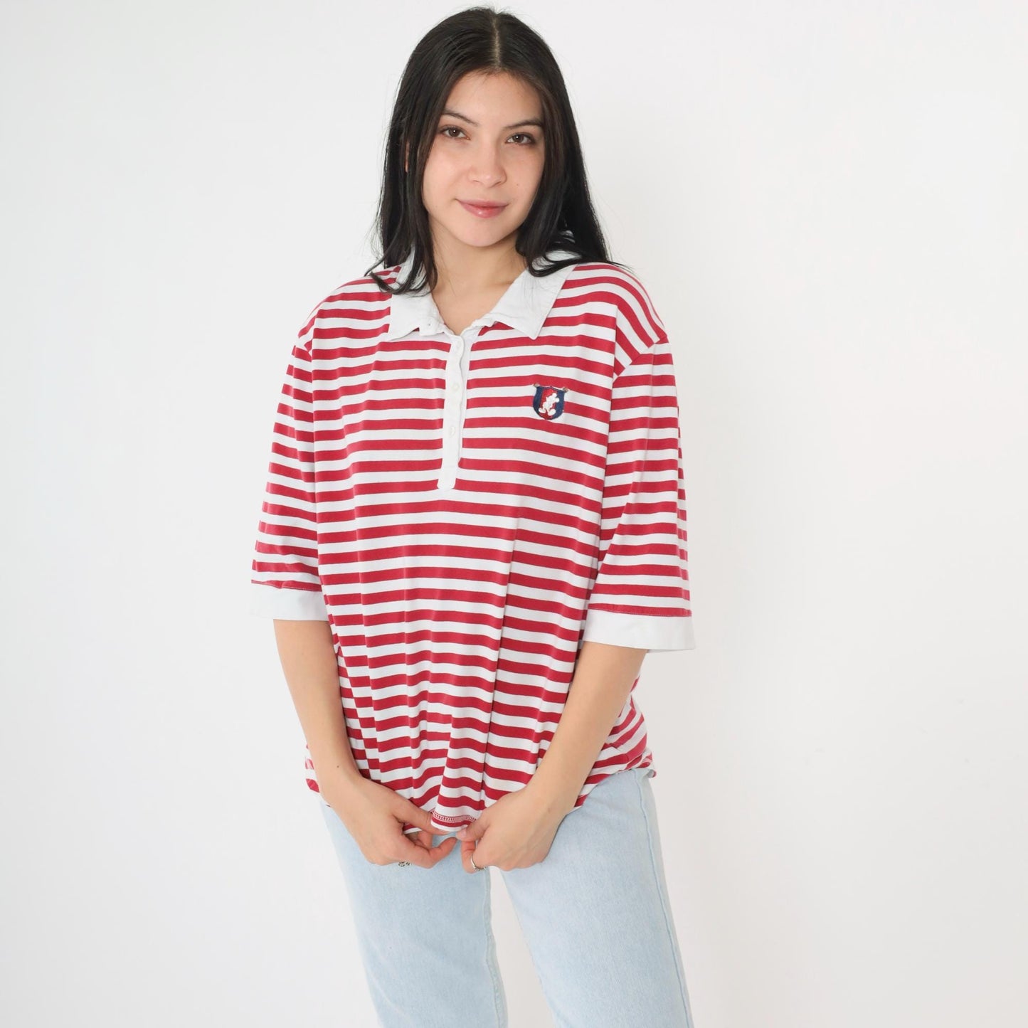 Y2K Mickey Mouse Walt Disney World Polo Shirt Red White Striped Plus Size XXL
