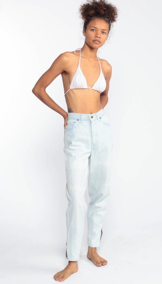 90s Sunset Blue Mom Jeans Light Wash High Waist Ankle Zip Tapered XXS