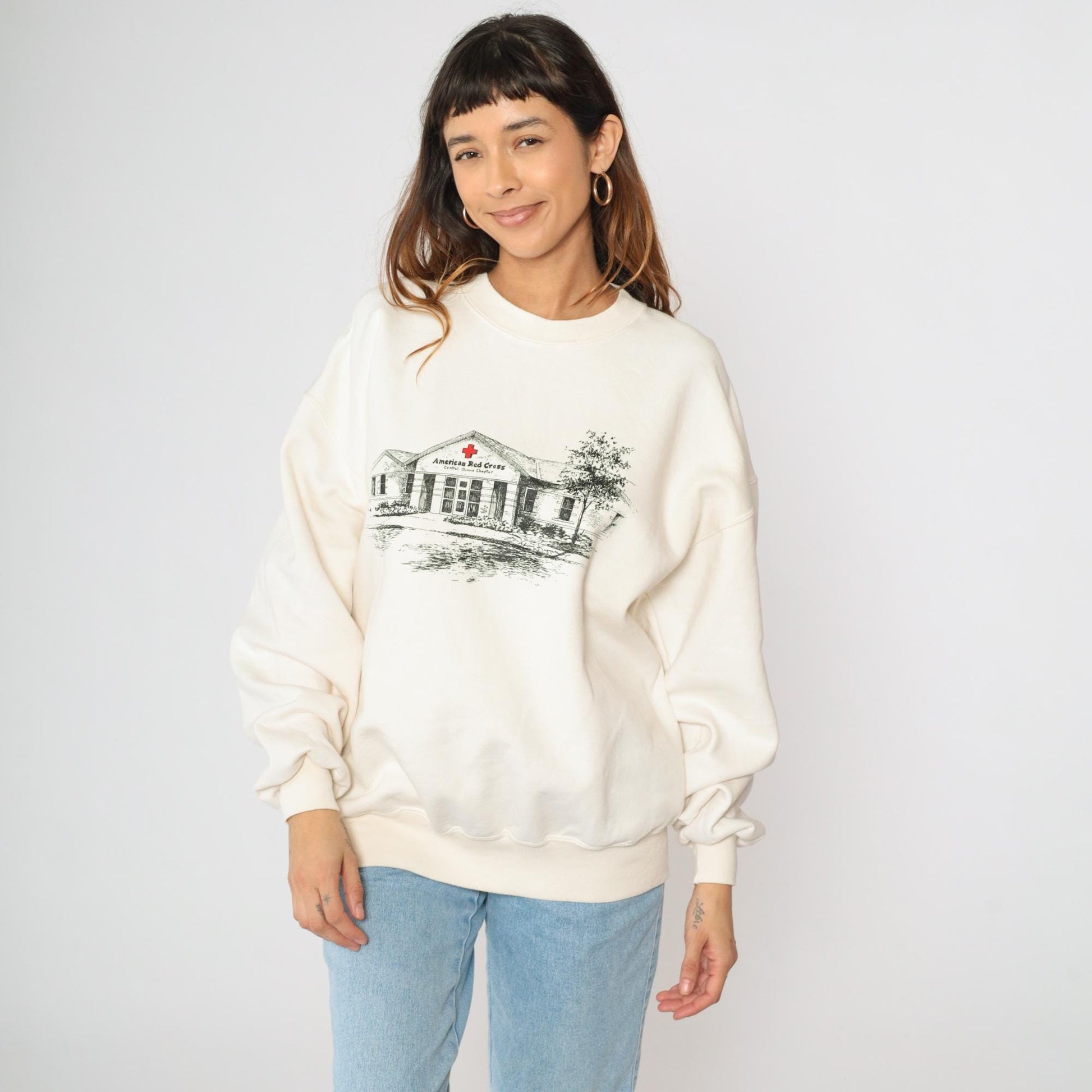90s American Red Cross Jerzees Sweatshirt Cream Graphic Extra Large XXL