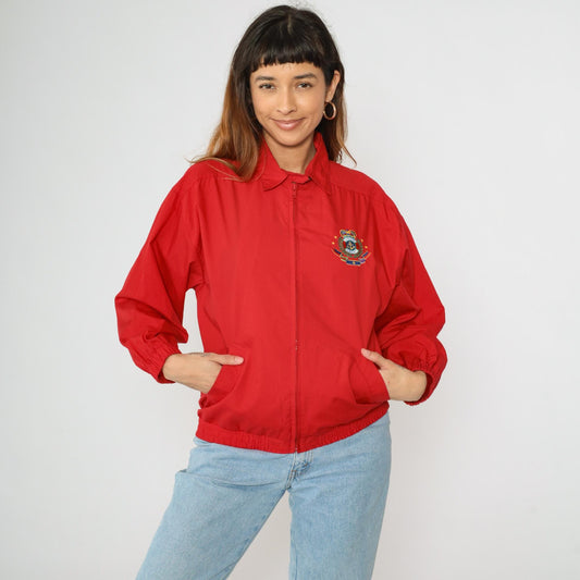 90s Jantzen Nautical Windbreaker Jacket Red Embroidered Crest Medium M