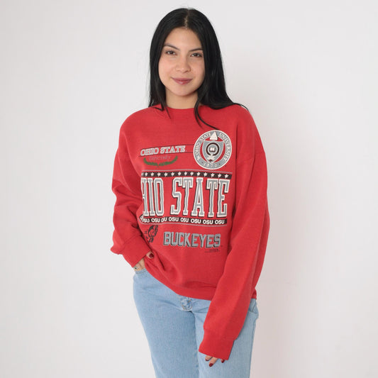 90s Ohio State Buckeyes Graphic Sweatshirt Red Crewneck Medium