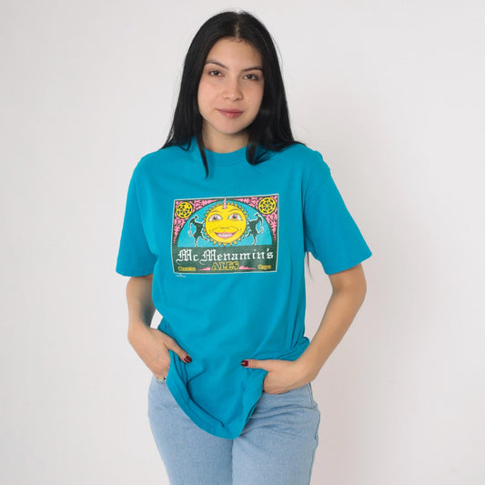 90s McMenamin's Ales Brewery Graphic T-Shirt Blue Hanes Beefy Tee Medium