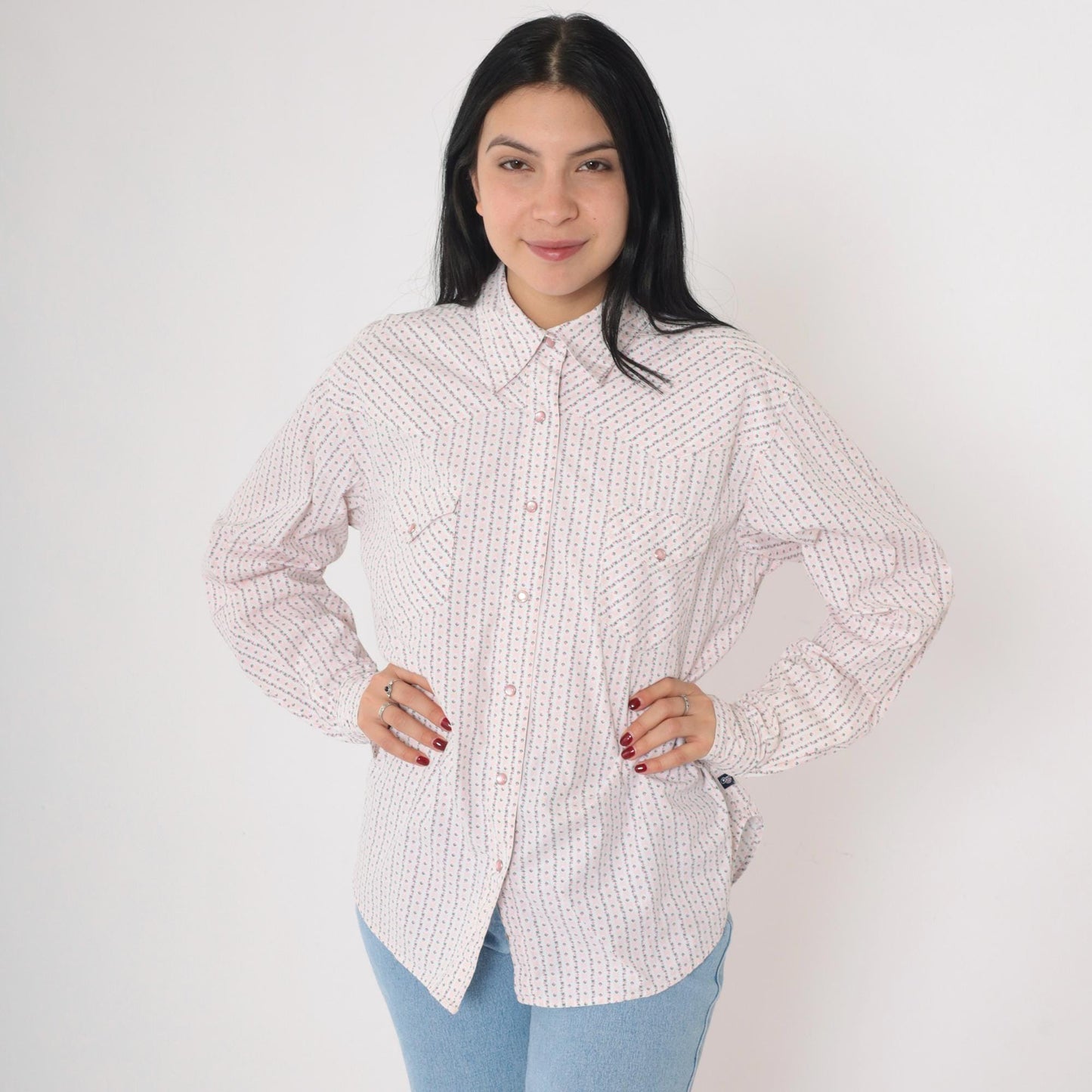 Y2K Cruel Girl Western Shirt Pink Floral Stripe Pearl Snap Blouse Extra Large XXL