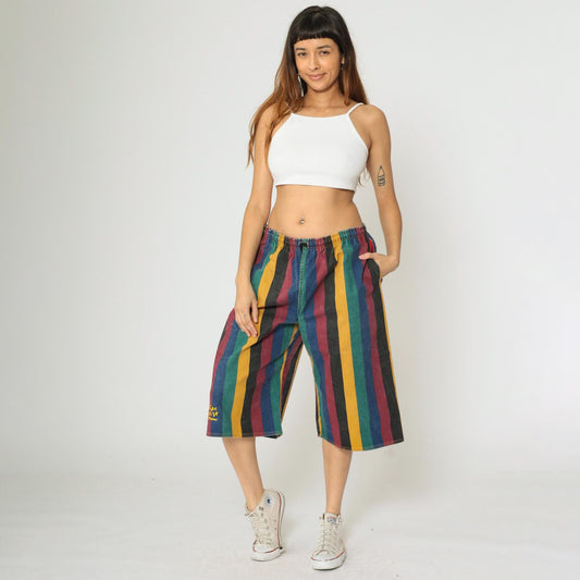 90s Venetian Paradise Bags Of Flavor Striped Denim Shorts Multicolor High Waist One Size