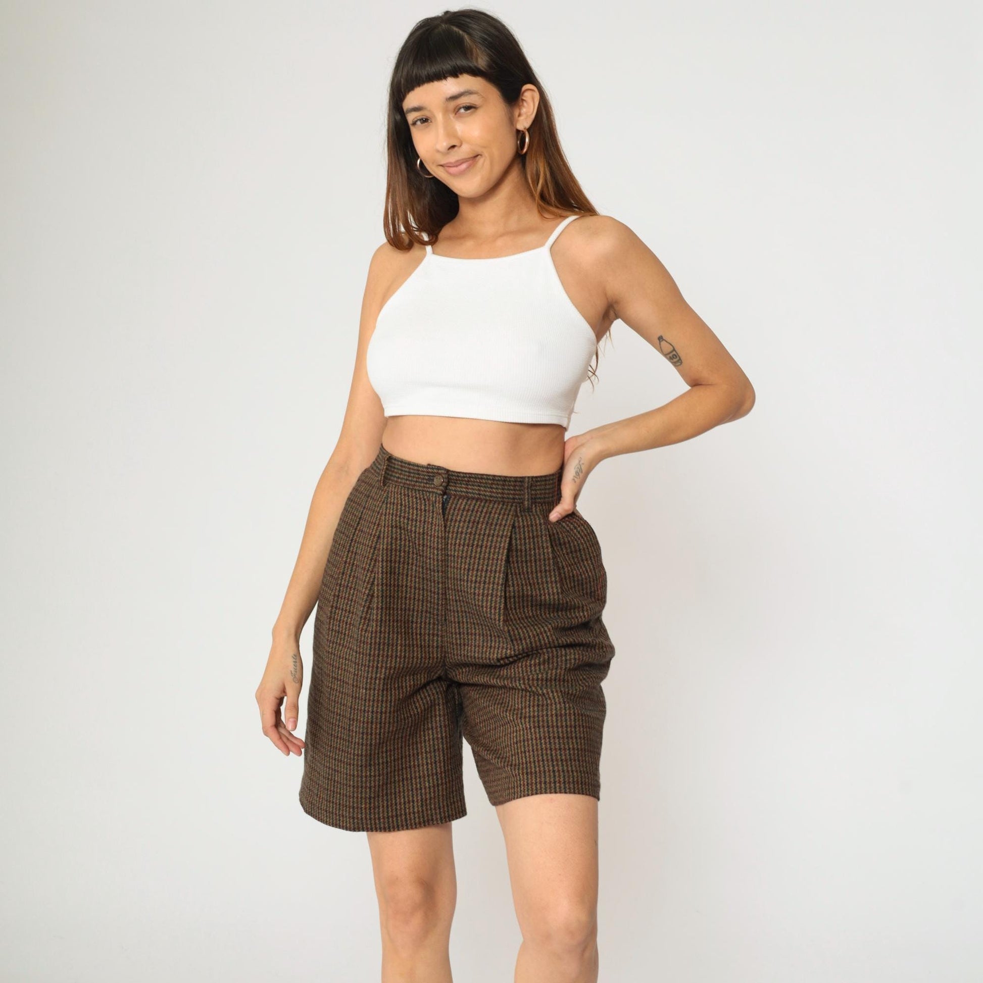 90s Sag Harbor Plaid Wool Shorts High Waisted Pleated Burgundy Navy Small