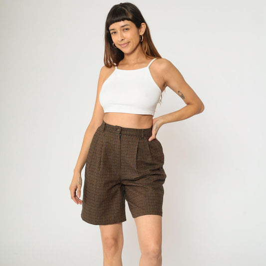 90s Sag Harbor Plaid Wool Shorts High Waisted Pleated Burgundy Navy Small