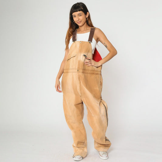 90s Key Imperial Canvas Workwear Overalls Tan Quilted Lining Extra Large