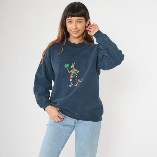 90s Australian Basketball Sweatshirt Navy Kangaroo Graphic Crewneck Large L