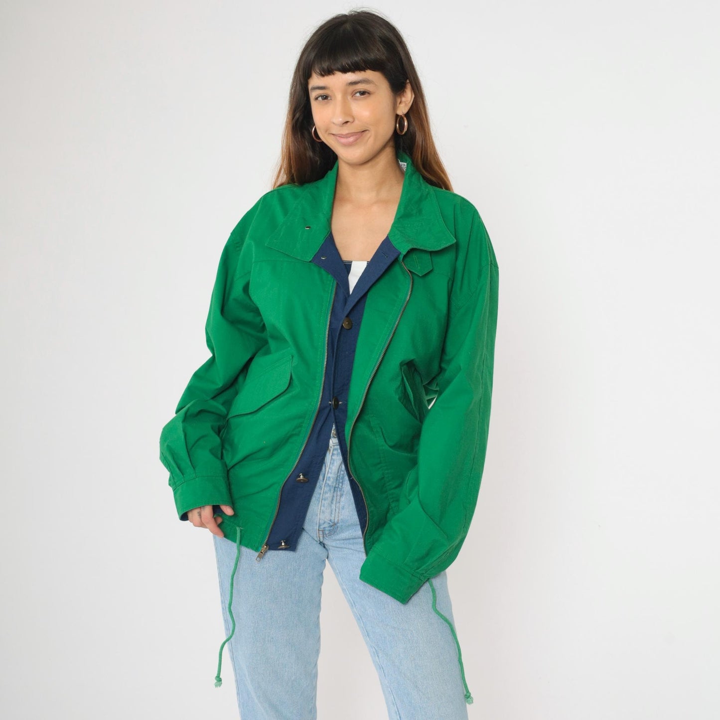 80s Trekka Outdoor Windbreaker Jacket Green Navy Two Tone Small