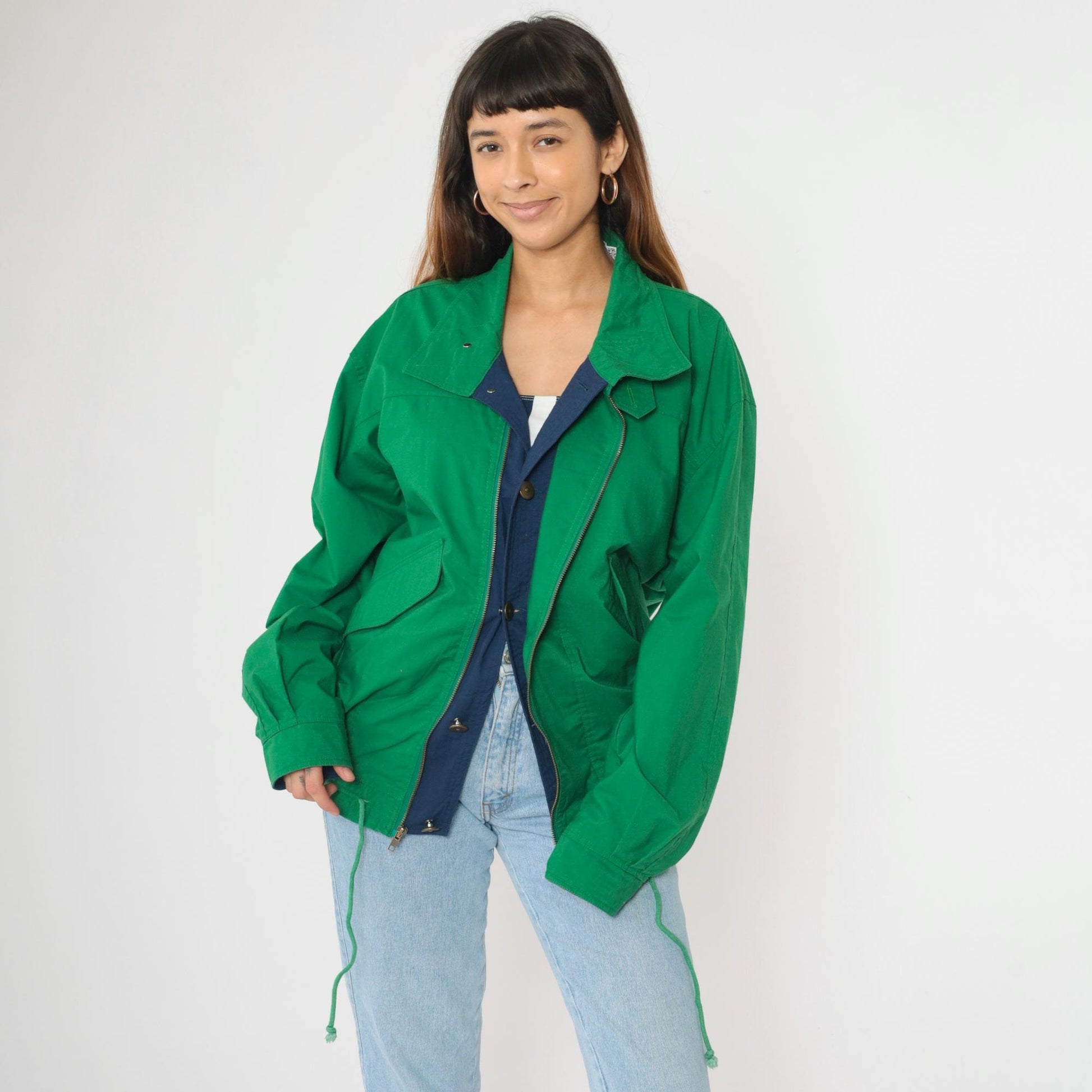 80s Trekka Outdoor Windbreaker Jacket Green Navy Two Tone Small