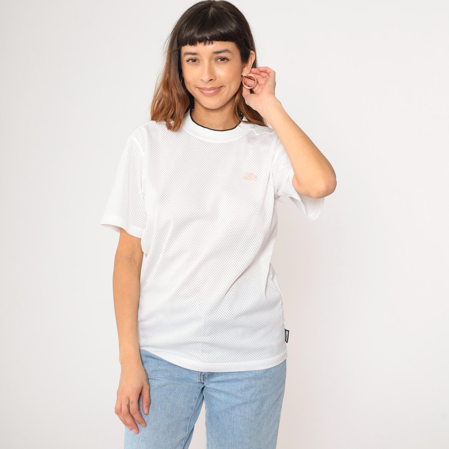 90s Starter White Mesh Jersey Ringer Crewneck Medium