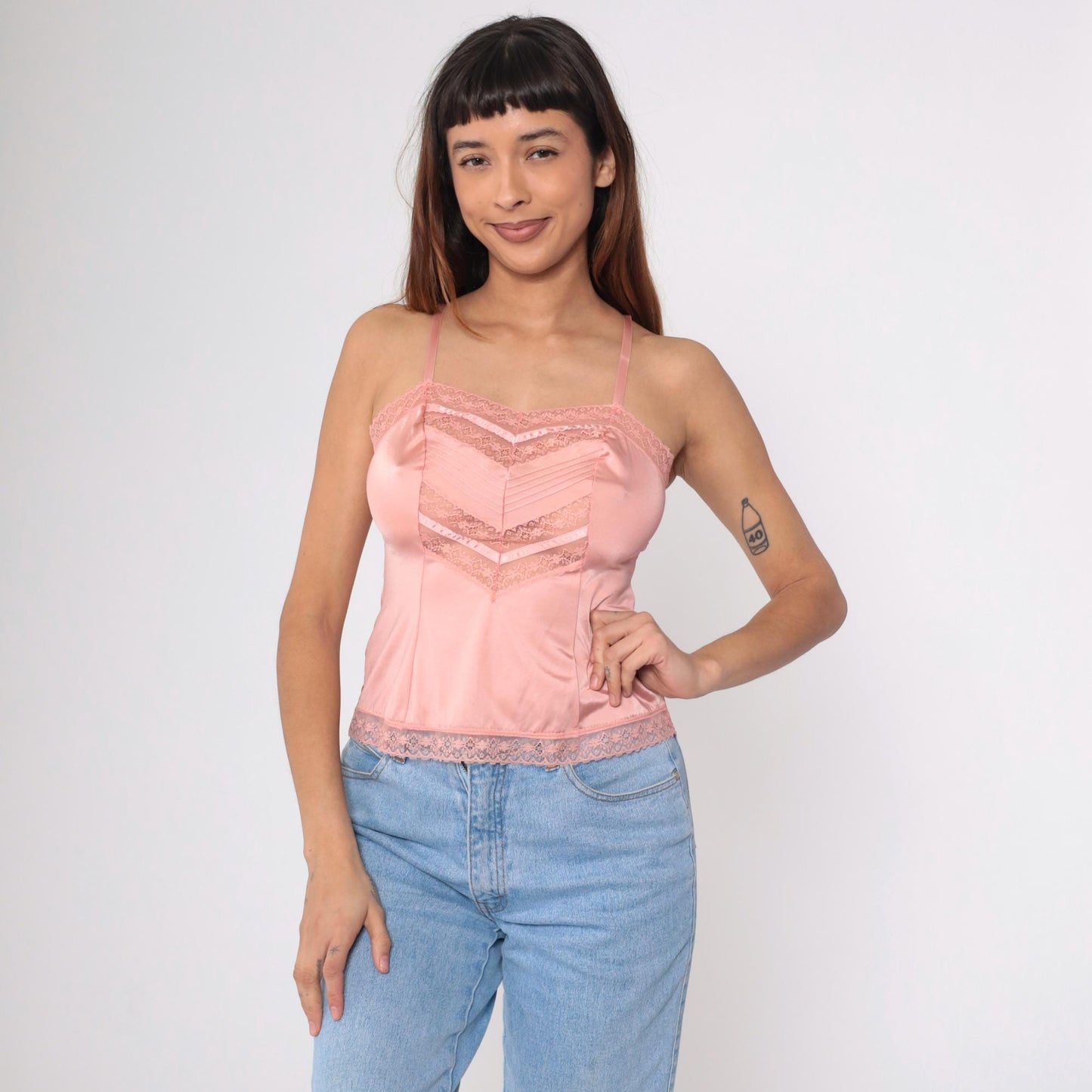 70s Formfit Pink Lace Camisole Adjustable Spaghetti Strap Tank Extra Small