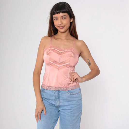 70s Formfit Pink Lace Camisole Adjustable Spaghetti Strap Tank Extra Small