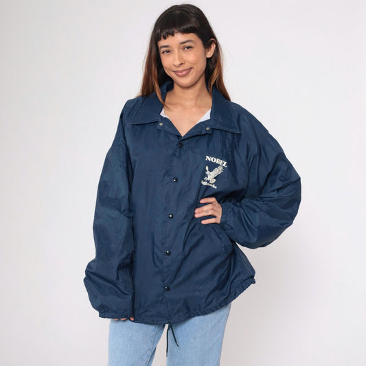 90s Nobel Nighthawks Navy Windbreaker Jacket Snap Front Nylon XXL