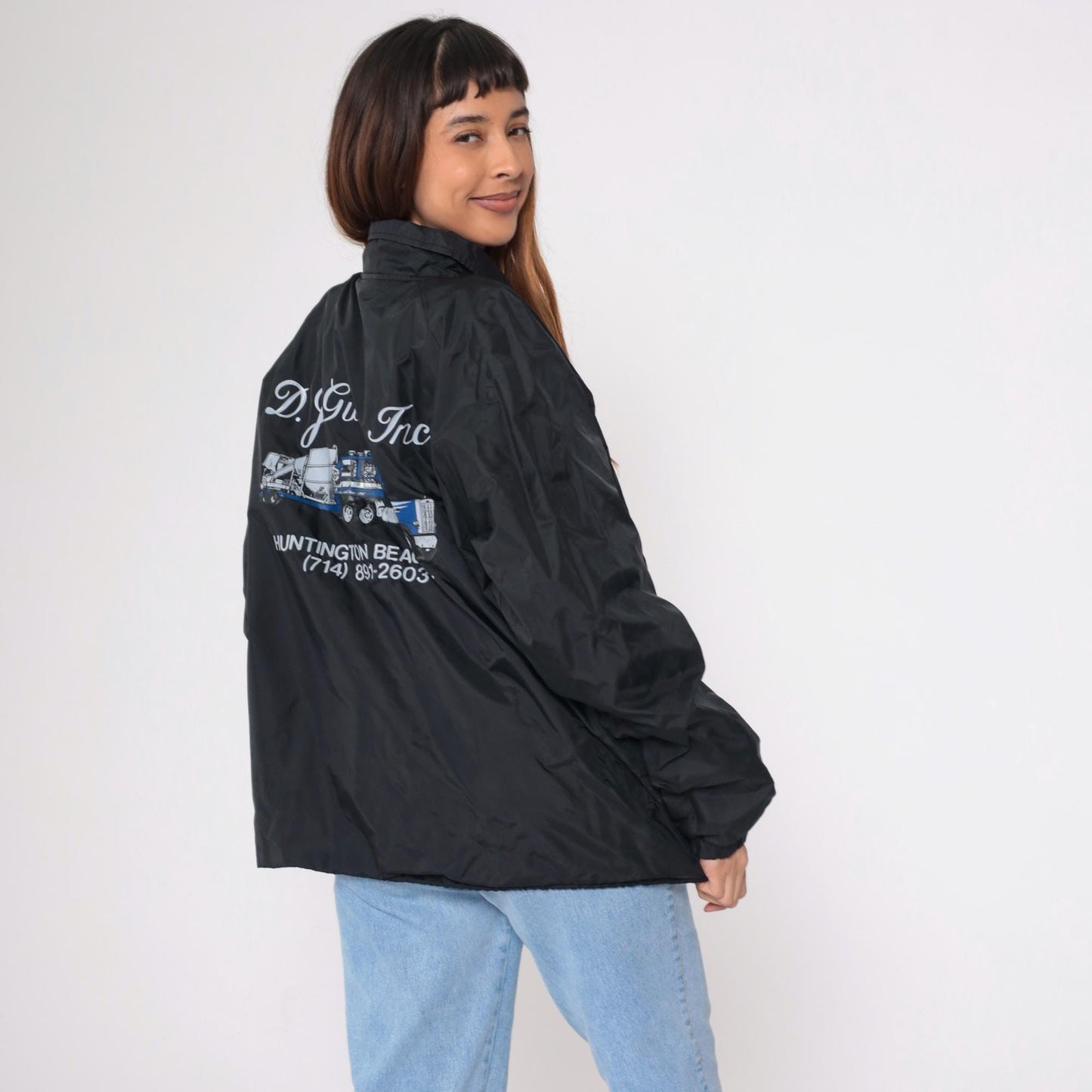 90s DJ Gunite Trucking Black Nylon Coaches Jacket Huntington Beach Extra Large XL