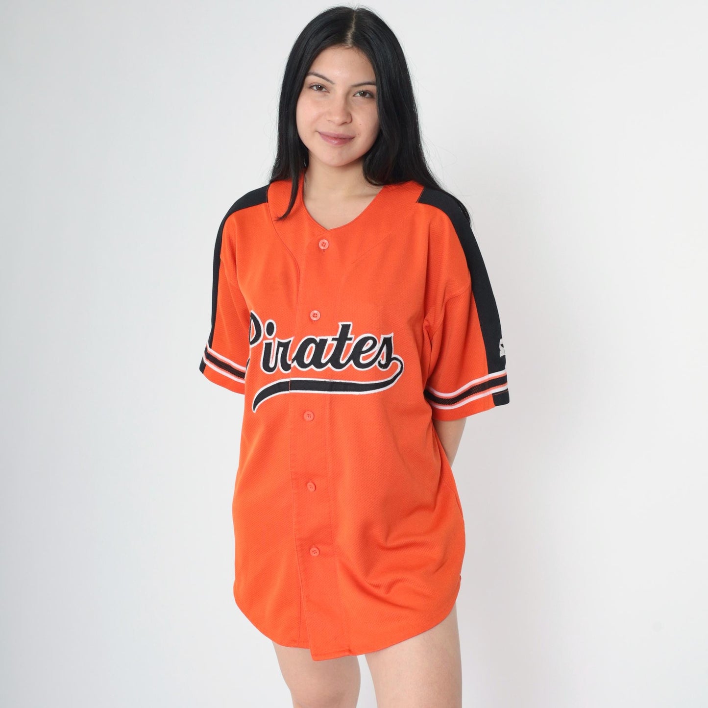90s Starter Pittsburgh Pirates Orange Button-Up Jersey Large L