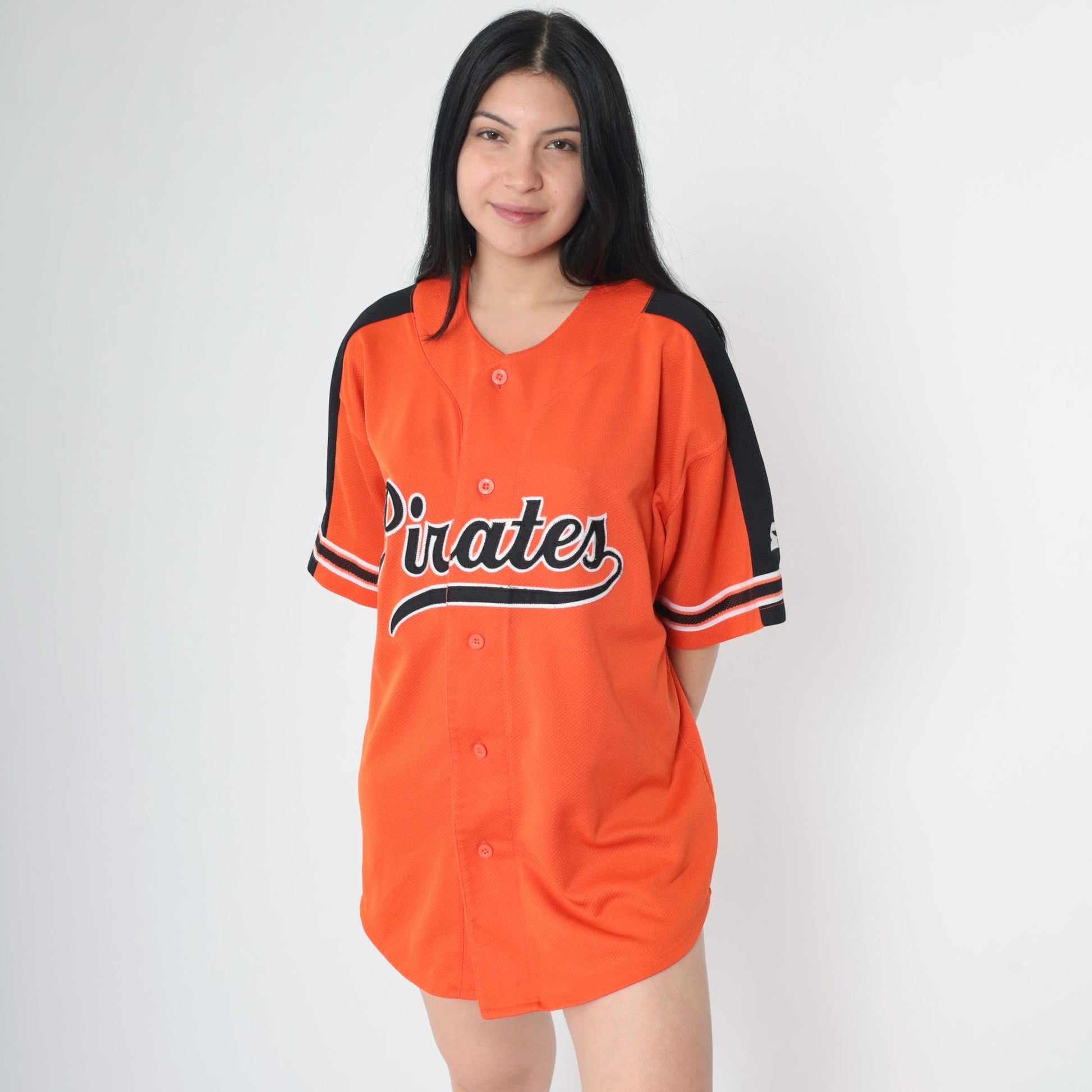 90s Starter Pittsburgh Pirates Orange Button-Up Jersey Large L