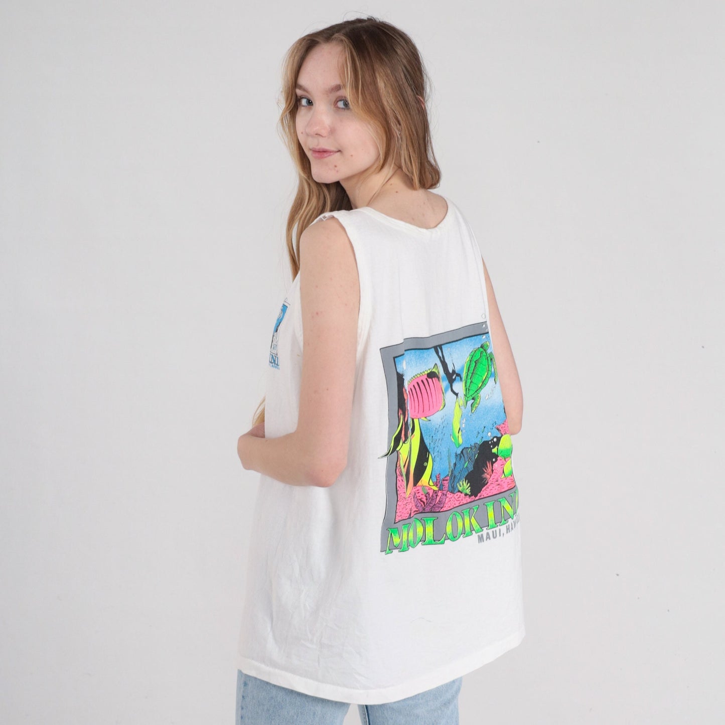 90s Molokini Maui Tank Top Tropical Fish Graphic Tee XL