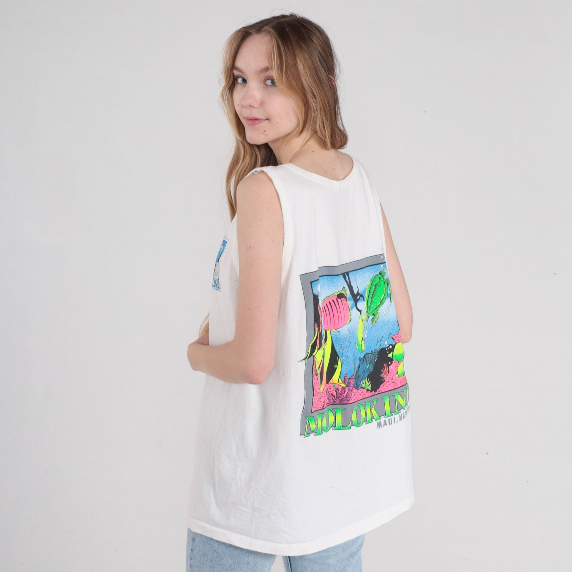 90s Molokini Maui Tank Top Tropical Fish Graphic Tee XL