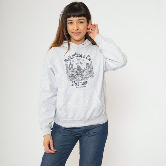 00s Rothenburg ob der Tauber Germany Hoodie Sweatshirt Grey Graphic Small