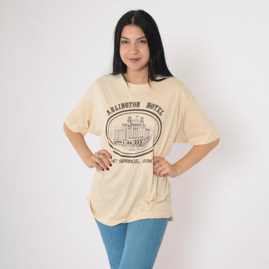 80s Arlington Hotel Hot Springs Arkansas Graphic T-Shirt Cream Single Stitch XL
