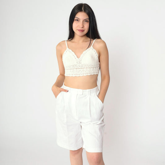 80s Lily's of Beverly Hills White Checkered Shorts Pleated High Waist Small