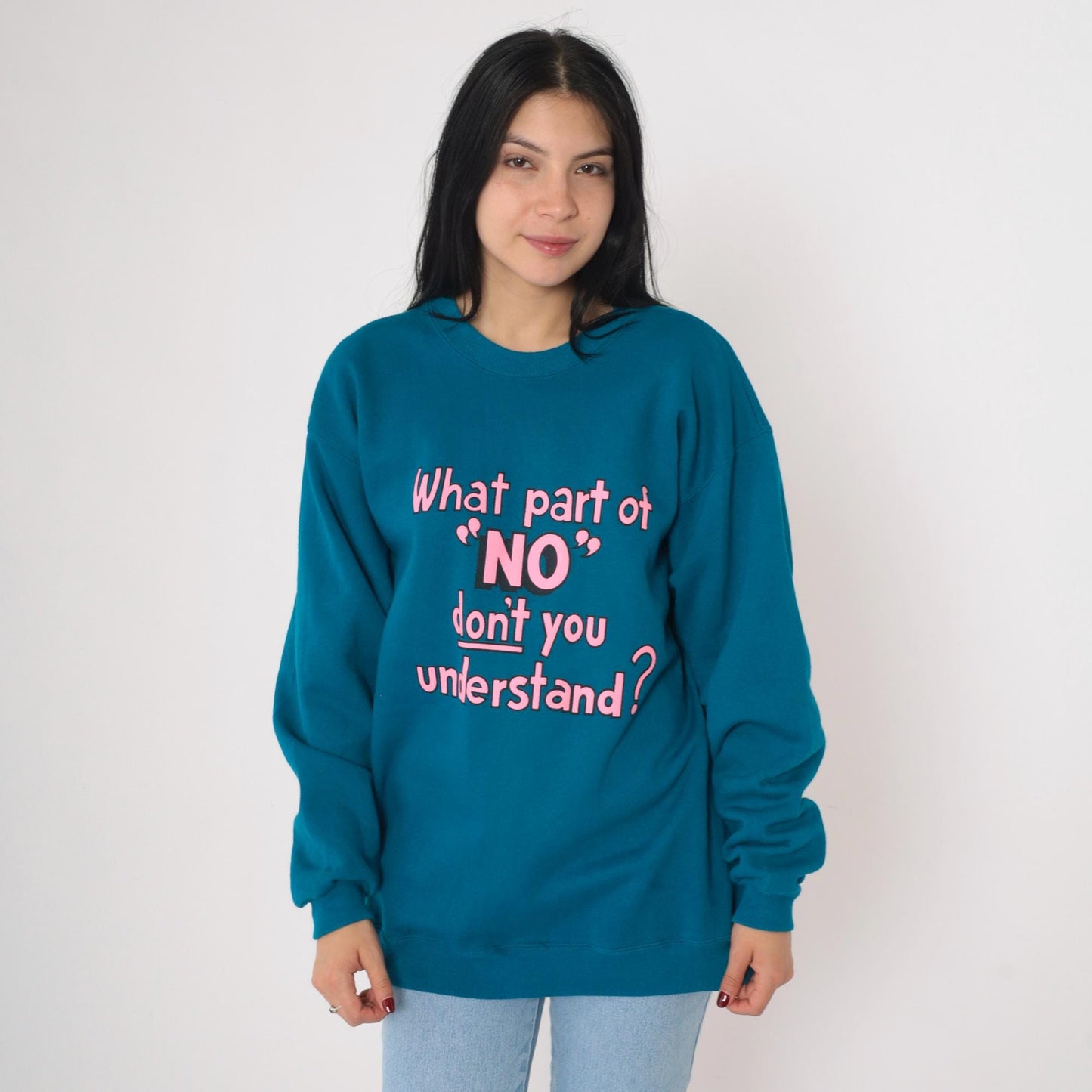 90s Hanes Slogan Sweatshirt What Part of No Blue Pink Crewneck Medium M