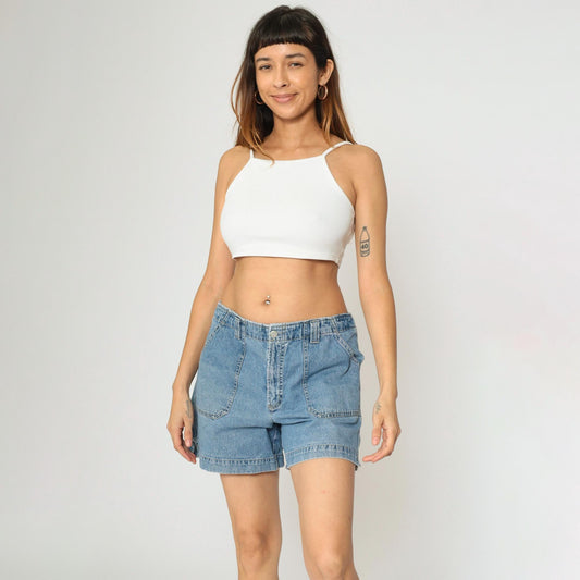 90s Blue Denim Cargo Shorts High Waist Cotton Jean Shorts Medium Large
