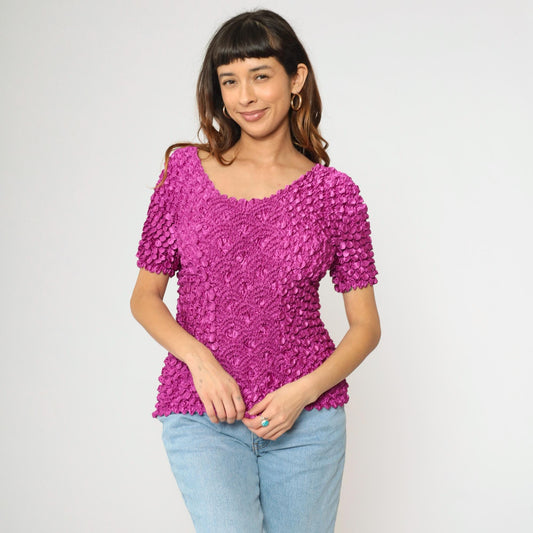 Y2K Magenta Popcorn Textured Short Sleeve Top One Size