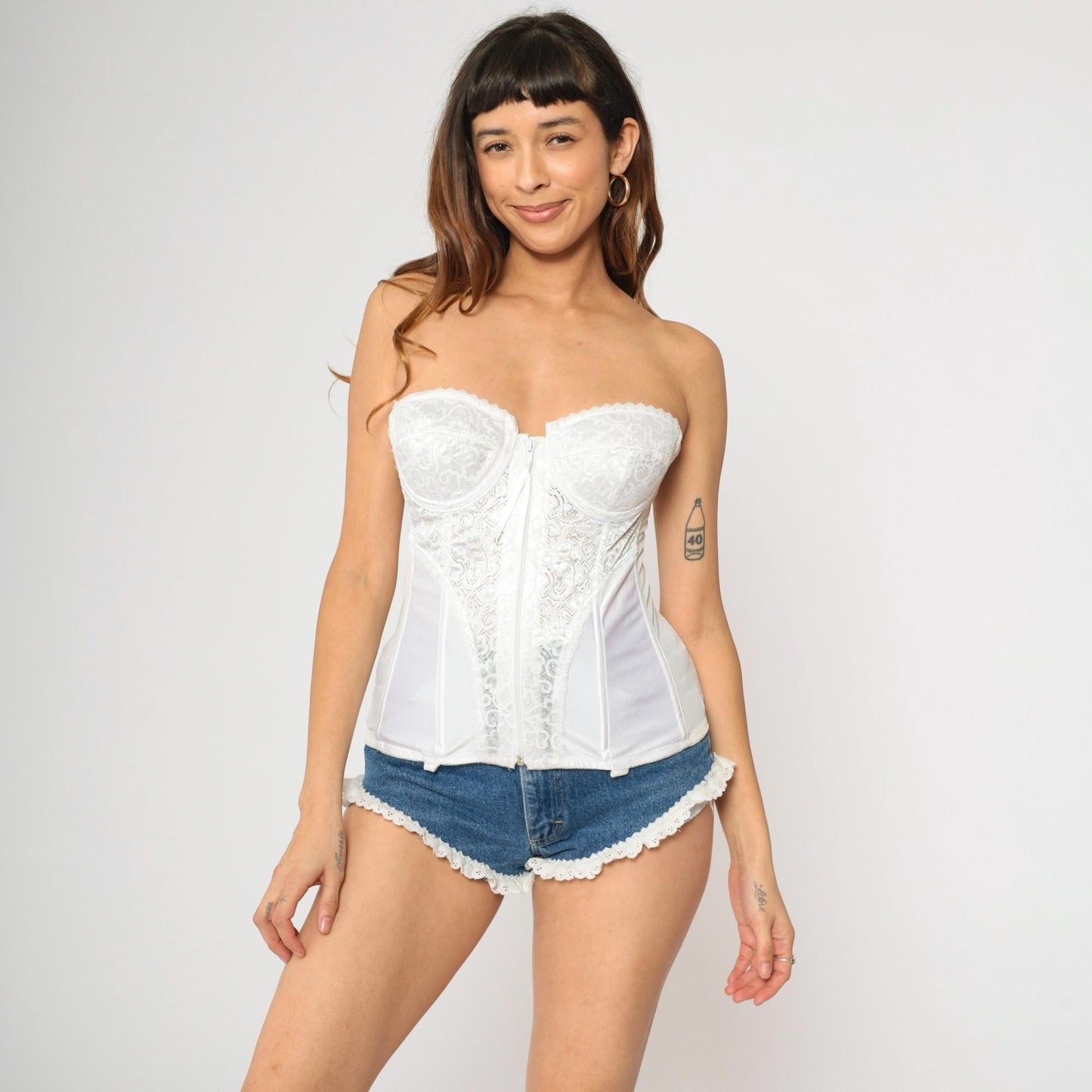 Y2K Frederick's of Hollywood White Lace Corset Bustier Strapless 36B