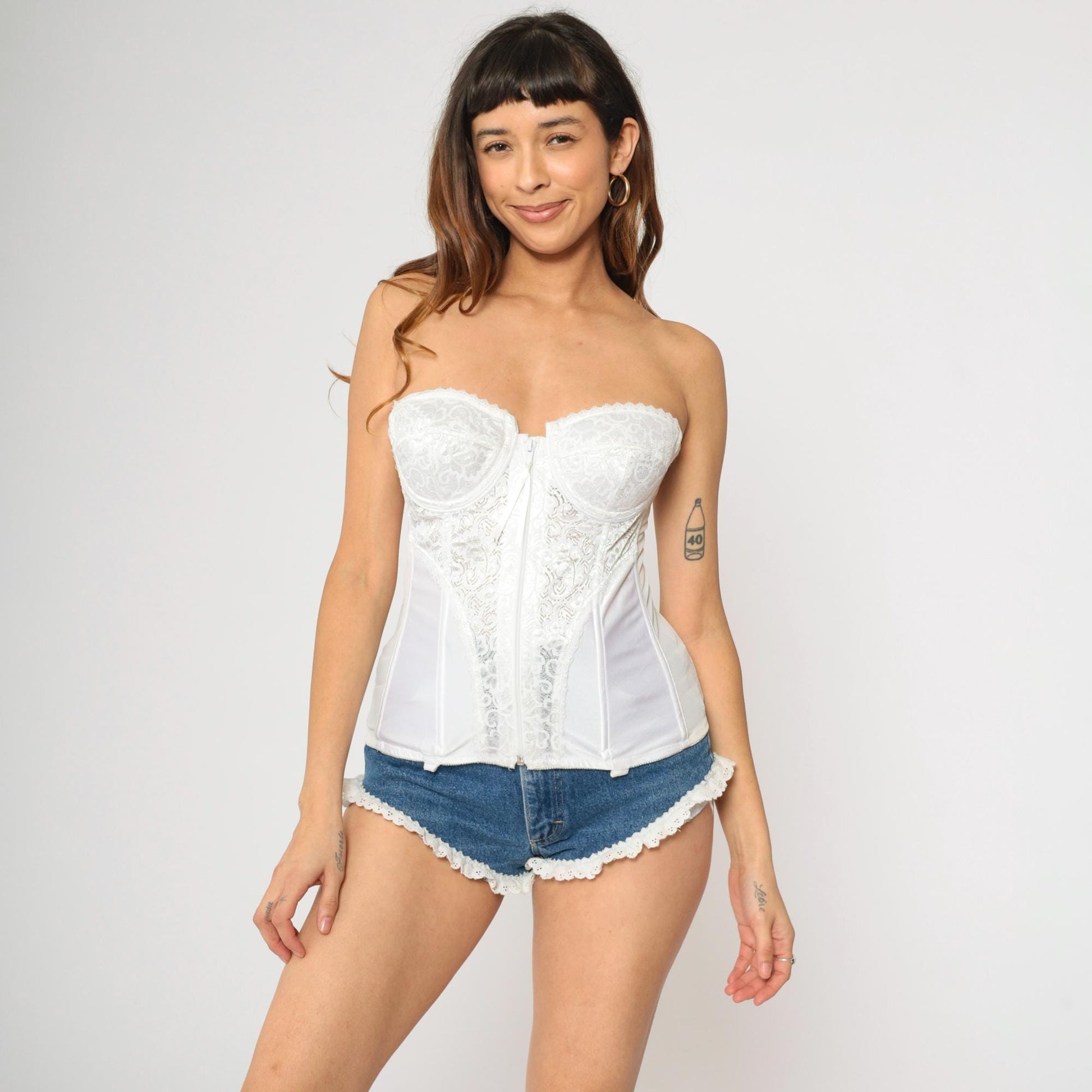 Y2K Frederick's of Hollywood White Lace Corset Bustier Strapless 36B