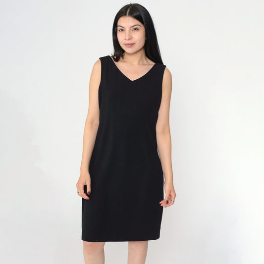 90s Black Shift Dress V-Neck Sleeveless Mini Solid Medium 8