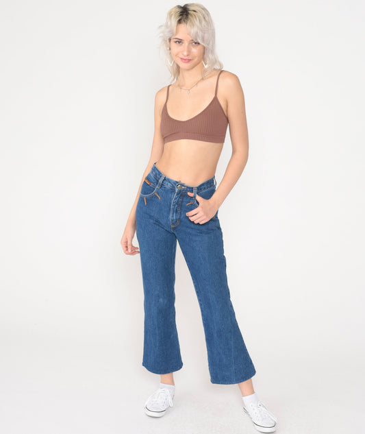 80s Carrera Flared Jeans Blue Denim Mid Rise 23 Waist XXS