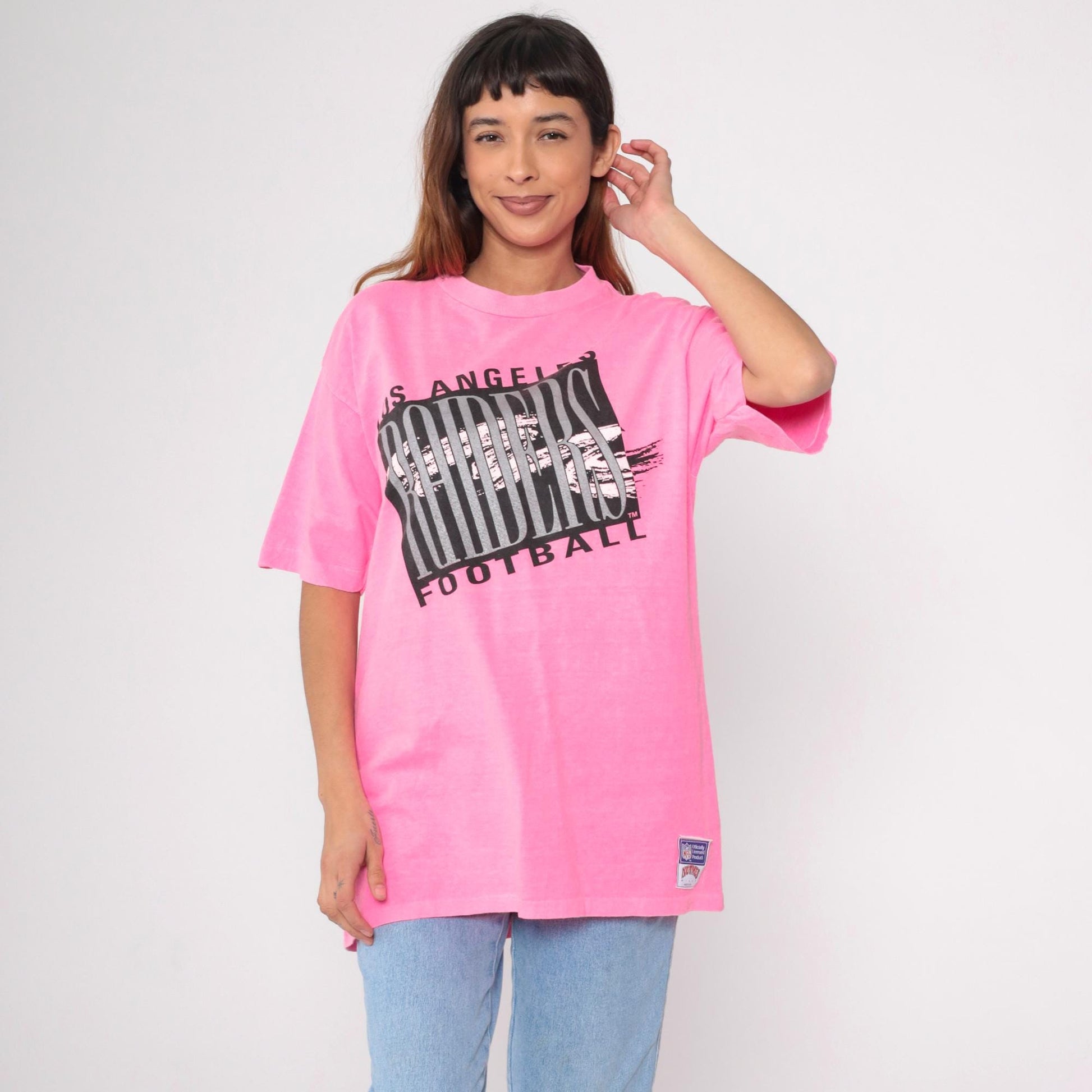 90s Los Angeles Raiders Neon Pink NFL Graphic T-Shirt Cotton Large L