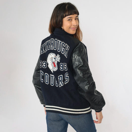90s DeLong Kimbrough Cougars Varsity Jacket Navy Wool Vinyl Medium M