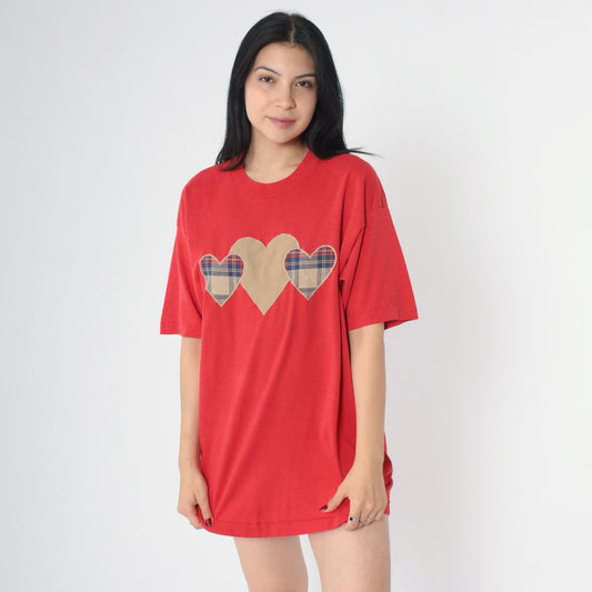 90s Screen Stars Best Red Heart Applique Graphic T-Shirt Large L