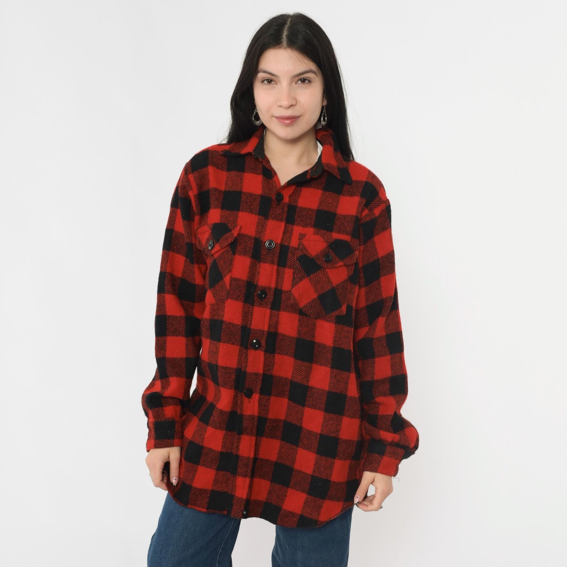 70s Frostproof Buffalo Plaid Wool Shirt Red Black CPO Button Up Medium