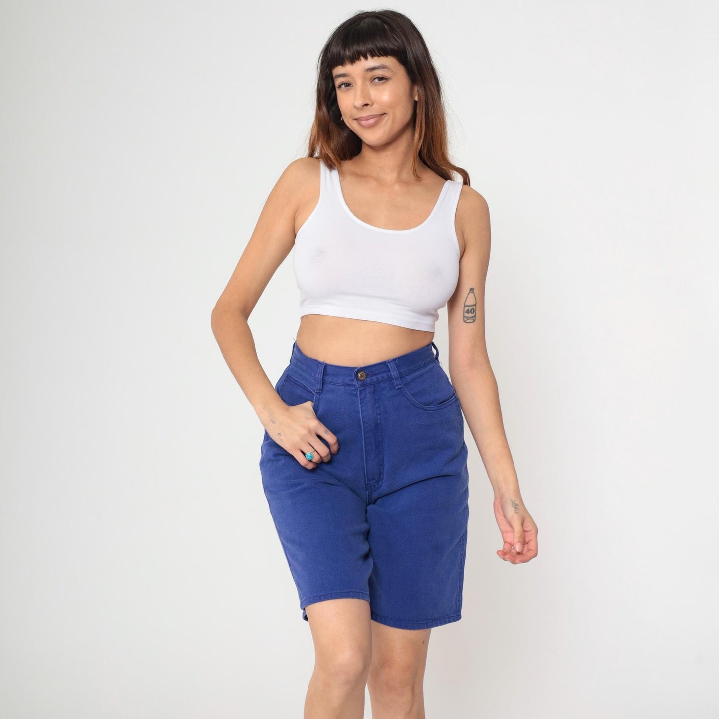90s Bill Blass Indigo Denim Shorts High Waist Bermuda Length Small